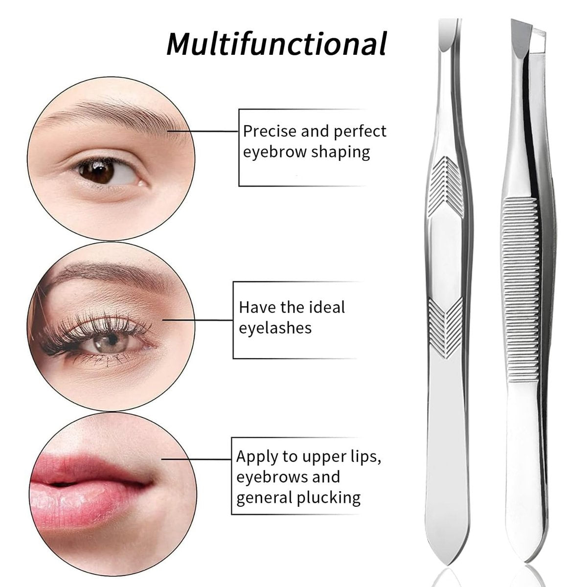 High Precision Stainless Steel Tweezers for Women – Facial Hair, Eyebrows, Splinter & Ingrown Hair Removal (2 Count, Silver) - görsel 4