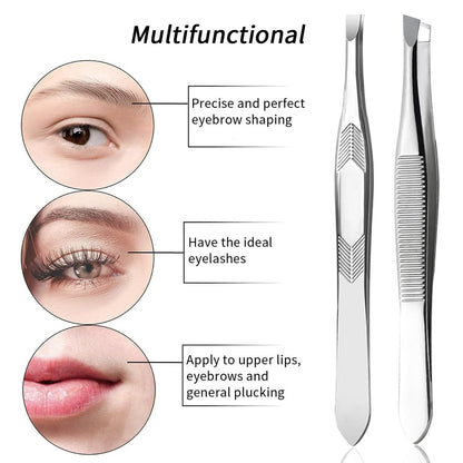 High Precision Stainless Steel Tweezers for Women – Facial Hair, Eyebrows, Splinter & Ingrown Hair Removal (2 Count, Silver)