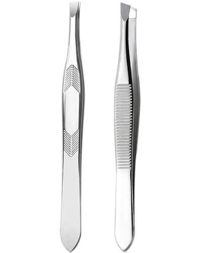 High Precision Stainless Steel Tweezers for Women – Facial Hair, Eyebrows, Splinter & Ingrown Hair Removal (2 Count, Silver) - görsel 1