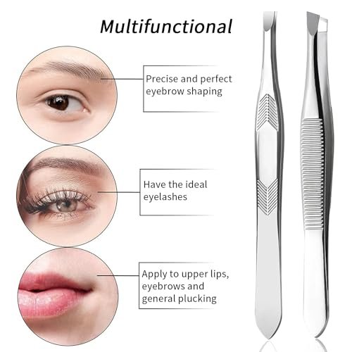 High Precision Stainless Steel Tweezers for Women – Facial Hair, Eyebrows, Splinter & Ingrown Hair Removal (2 Count, Silver) - görsel 3