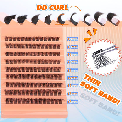 DD Curly Wispy Lash Clusters - Natural Individual Lashes with Thin Band, Light Fluff DIY Cluster Eyelash Extensions 10-16mm, 126 Count by TOOCHUNAG