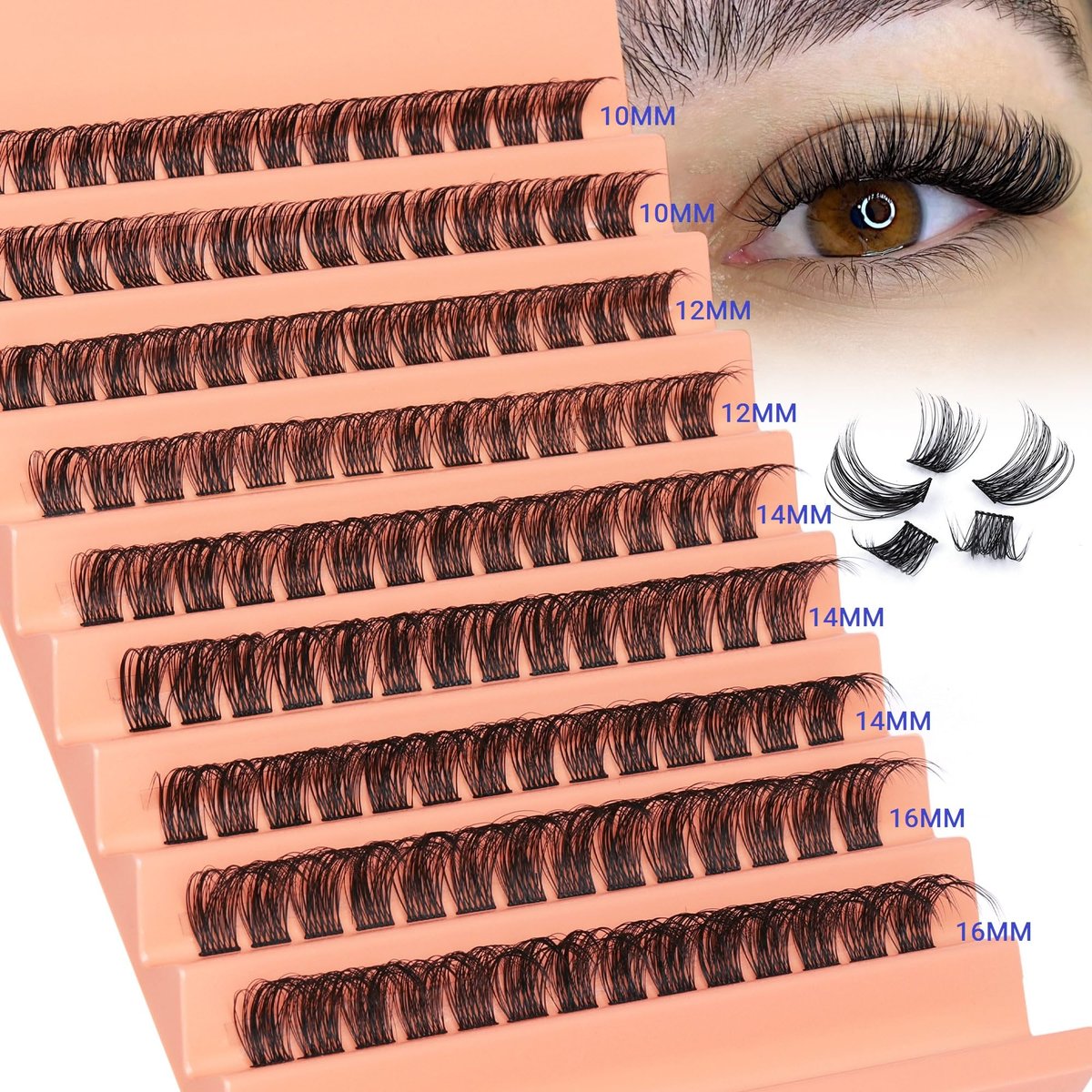 DD Curly Wispy Lash Clusters - Natural Individual Lashes with Thin Band, Light Fluff DIY Cluster Eyelash Extensions 10-16mm, 126 Count by TOOCHUNAG - görsel 1