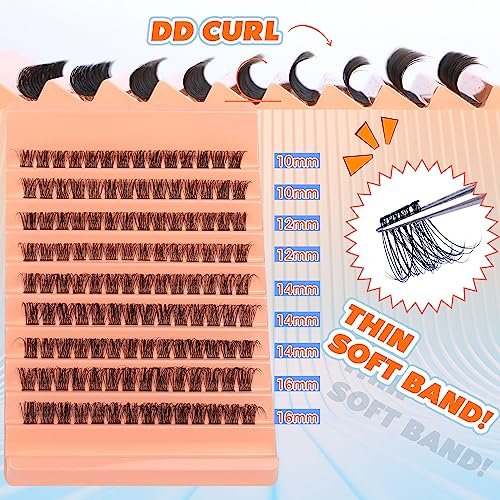 DD Curly Wispy Lash Clusters - Natural Individual Lashes with Thin Band, Light Fluff DIY Cluster Eyelash Extensions 10-16mm, 126 Count by TOOCHUNAG - görsel 6