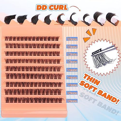 DD Curly Wispy Lash Clusters - Natural Individual Lashes with Thin Band, Light Fluff DIY Cluster Eyelash Extensions 10-16mm, 126 Count by TOOCHUNAG