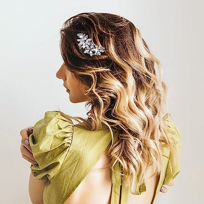 Teaaha 2-Pack Rhinestone Hair Clips - Silver Floral Design for Women's Wedding, Bridal, Party, Prom & Formal Occasions