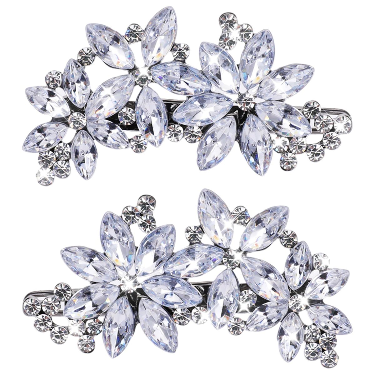 Teaaha 2-Pack Rhinestone Hair Clips - Silver Floral Design for Women's Wedding, Bridal, Party, Prom & Formal Occasions - görsel 1