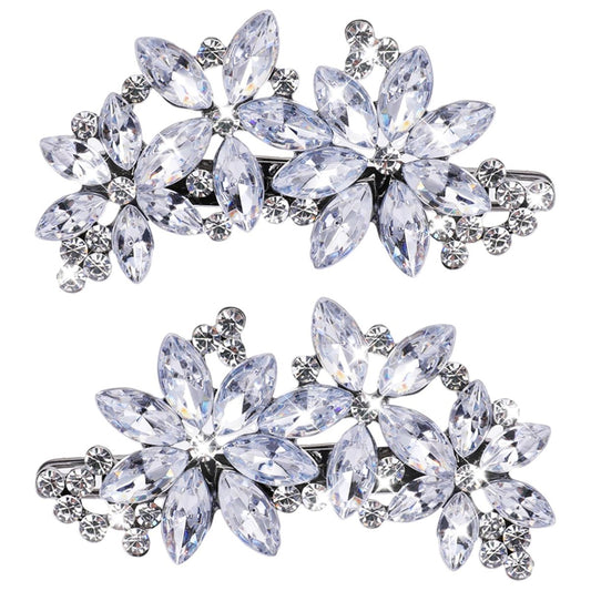 Teaaha 2-Pack Rhinestone Hair Clips - Silver Floral Design for Women's Wedding, Bridal, Party, Prom & Formal Occasions