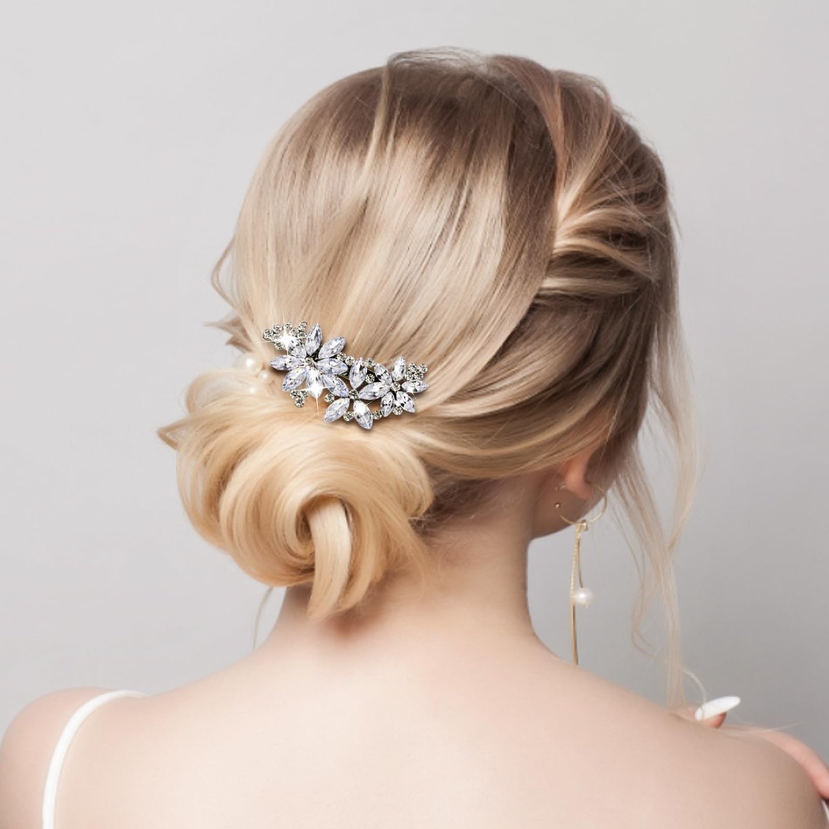 Teaaha 2-Pack Rhinestone Hair Clips - Silver Floral Design for Women's Wedding, Bridal, Party, Prom & Formal Occasions - görsel 7