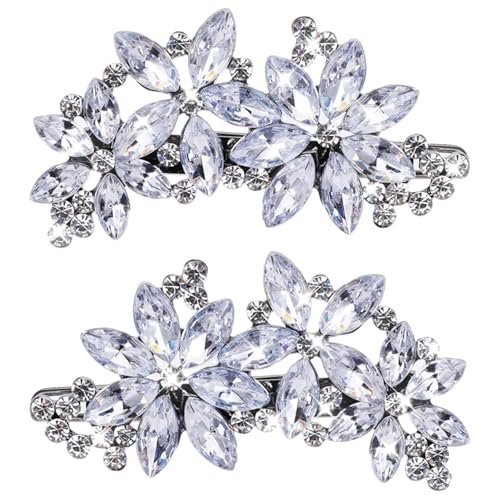 Teaaha 2-Pack Rhinestone Hair Clips - Silver Floral Design for Women's Wedding, Bridal, Party, Prom & Formal Occasions - görsel 2