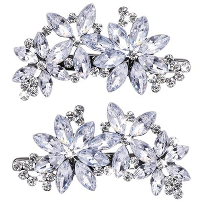 Teaaha 2-Pack Rhinestone Hair Clips - Silver Floral Design for Women's Wedding, Bridal, Party, Prom & Formal Occasions