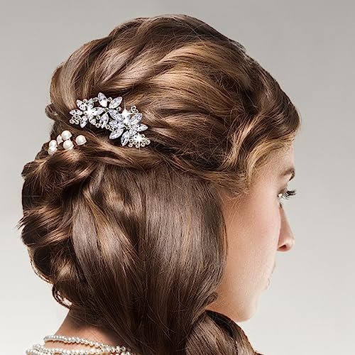 Teaaha 2-Pack Rhinestone Hair Clips - Silver Floral Design for Women's Wedding, Bridal, Party, Prom & Formal Occasions - görsel 12