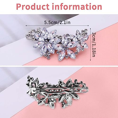 Teaaha 2-Pack Rhinestone Hair Clips - Silver Floral Design for Women's Wedding, Bridal, Party, Prom & Formal Occasions - görsel 4