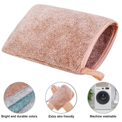 PHOGARY 6 Pack Microfiber Body Wash Mitts - Super Absorbent & Soft Face Mitten, Coral Fleece Bath Spa Cloth, Reusable Makeup Remover Mitt Gloves, 3 Colors