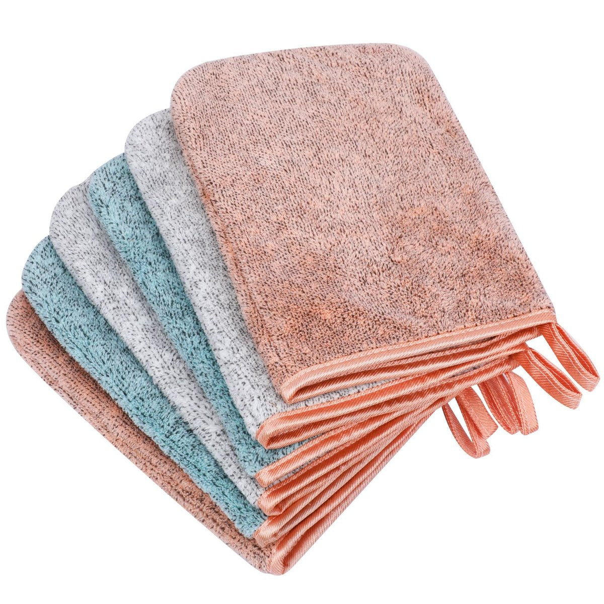 PHOGARY 6 Pack Microfiber Body Wash Mitts - Super Absorbent & Soft Face Mitten, Coral Fleece Bath Spa Cloth, Reusable Makeup Remover Mitt Gloves, 3 Colors - görsel 1