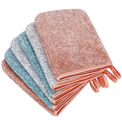 PHOGARY 6 Pack Microfiber Body Wash Mitts - Super Absorbent & Soft Face Mitten, Coral Fleece Bath Spa Cloth, Reusable Makeup Remover Mitt Gloves, 3 Colors - görsel 2