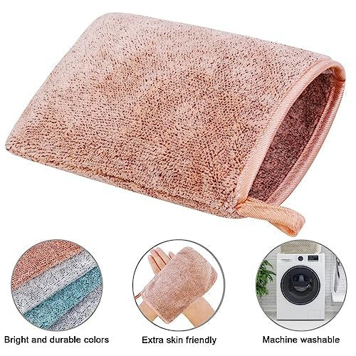 PHOGARY 6 Pack Microfiber Body Wash Mitts - Super Absorbent & Soft Face Mitten, Coral Fleece Bath Spa Cloth, Reusable Makeup Remover Mitt Gloves, 3 Colors - görsel 8