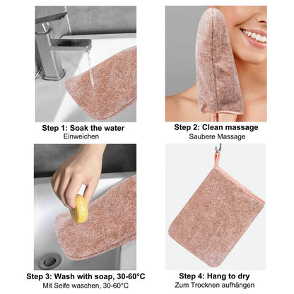 PHOGARY 6 Pack Microfiber Body Wash Mitts - Super Absorbent & Soft Face Mitten, Coral Fleece Bath Spa Cloth, Reusable Makeup Remover Mitt Gloves, 3 Colors