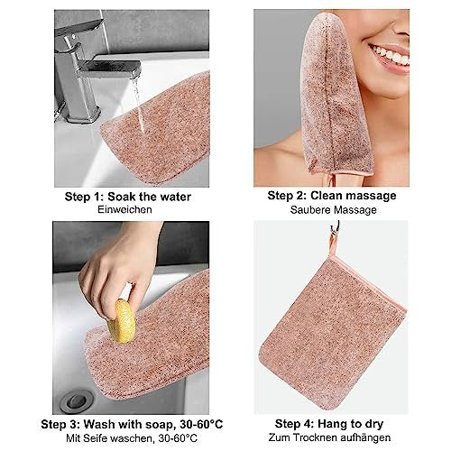 PHOGARY 6 Pack Microfiber Body Wash Mitts - Super Absorbent & Soft Face Mitten, Coral Fleece Bath Spa Cloth, Reusable Makeup Remover Mitt Gloves, 3 Colors - görsel 6