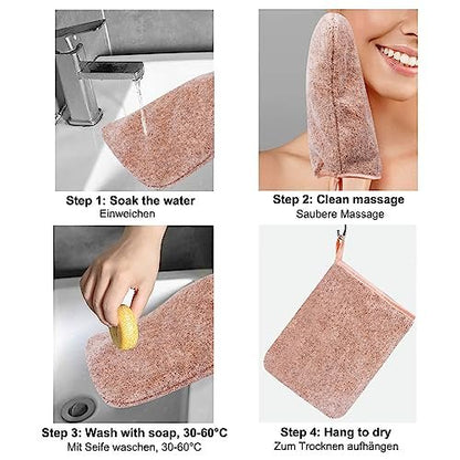 PHOGARY 6 Pack Microfiber Body Wash Mitts - Super Absorbent & Soft Face Mitten, Coral Fleece Bath Spa Cloth, Reusable Makeup Remover Mitt Gloves, 3 Colors