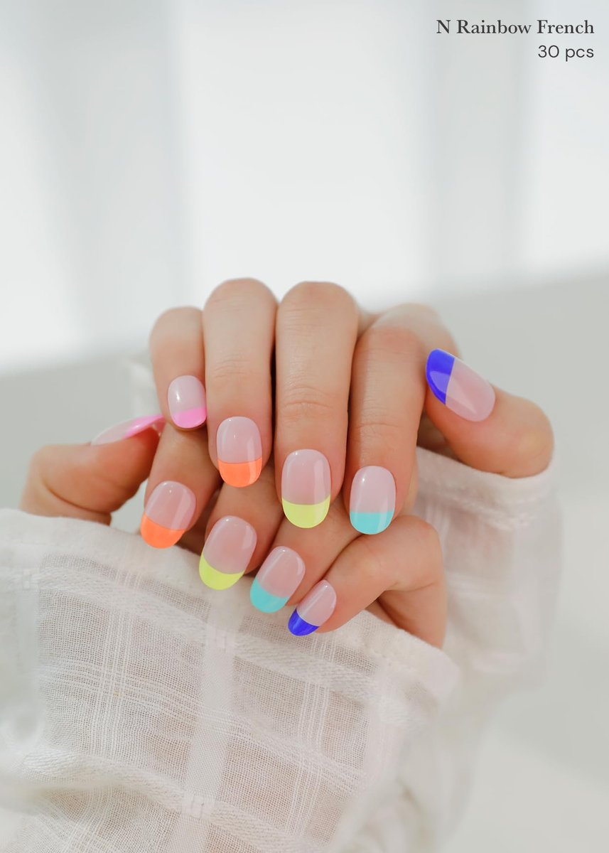 ohora Semi Cured Gel Nail Strips N Rainbow French - 34 Piece Set, Nude French Design, Salon-Quality Long-Lasting Nail Art Avelisse