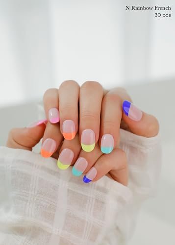 ohora Semi Cured Gel Nail Strips N Rainbow French - 34 Piece Set, Nude French Design, Salon-Quality Long-Lasting Nail Art Avelisse