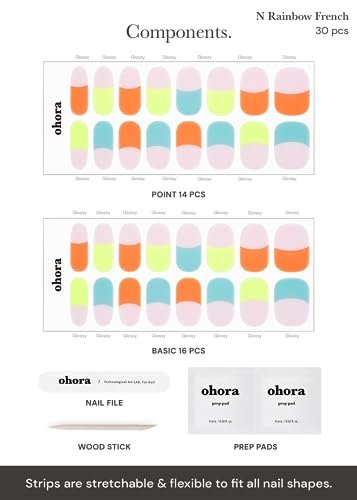 ohora Semi Cured Gel Nail Strips N Rainbow French - 34 Piece Set, Nude French Design, Salon-Quality Long-Lasting Nail Art Avelisse