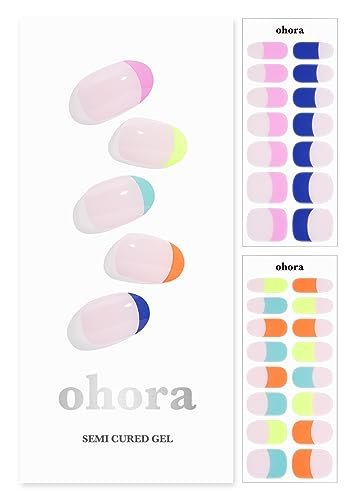 ohora Semi Cured Gel Nail Strips N Rainbow French - 34 Piece Set, Nude French Design, Salon-Quality Long-Lasting Nail Art Avelisse