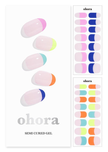 ohora Semi Cured Gel Nail Strips N Rainbow French - 34 Piece Set, Nude French Design, Salon-Quality Long-Lasting Nail Art Avelisse