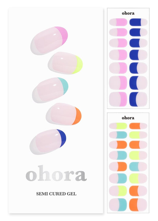 ohora Semi Cured Gel Nail Strips N Rainbow French - 34 Piece Set, Nude French Design, Salon-Quality Long-Lasting Nail Art Avelisse