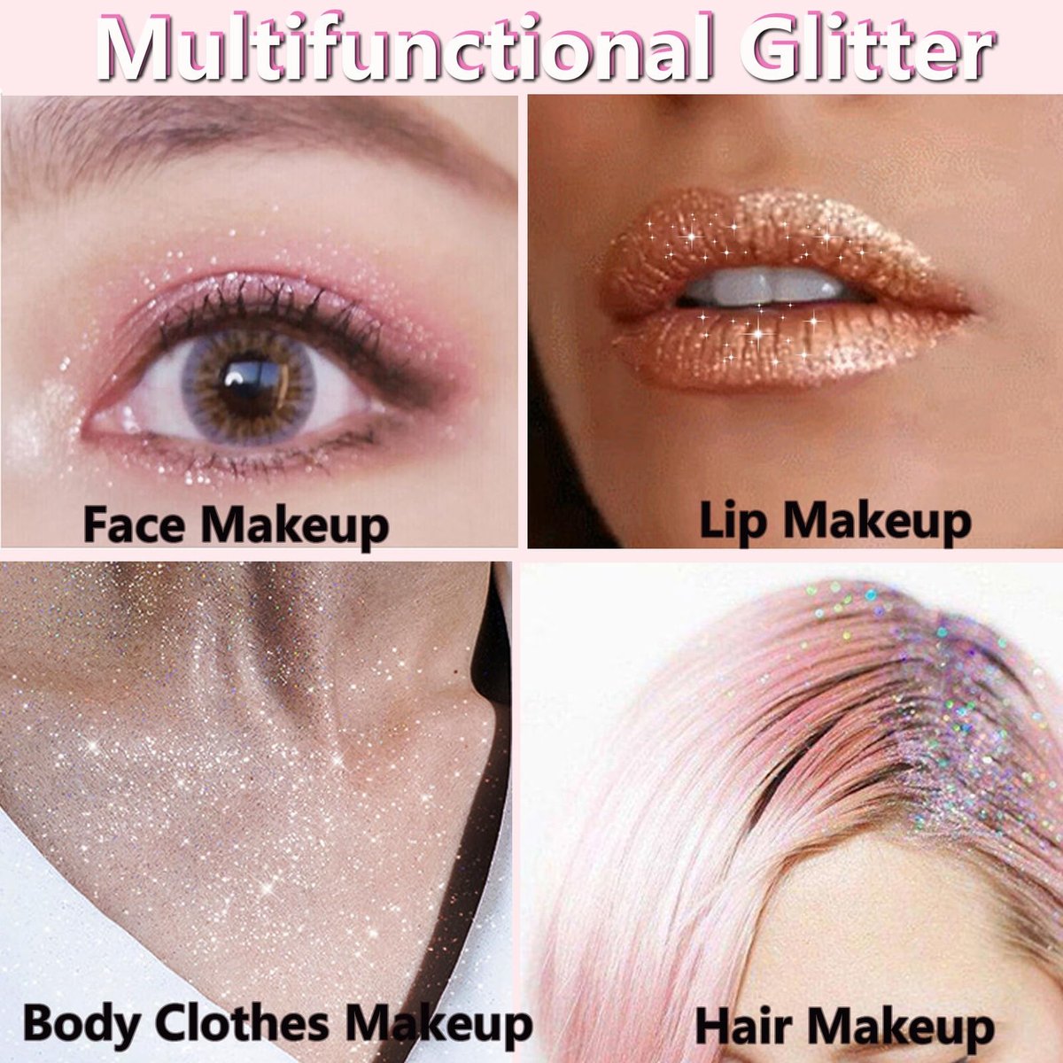 Rosarden Pink Hair & Body Glitter Spray – Non-Sticky Shimmer Spray for Women & Kids, Festival & Party Body Highlighter - görsel 9