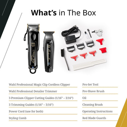Wahl Professional Cordless Barber Combo: Magic Clip & Detailer Li, Lithium-Ion, 100-Minute Run Time Avelisse