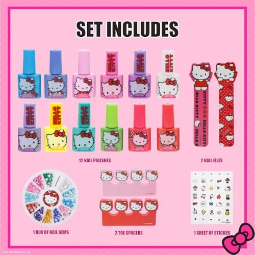 Hello Kitty Water-Based Nail Polish Set – Peel-Off, Glittery & Opaque Colors for Kids Ages 3+ | 18-Piece Set by Townley Girl - görsel 3