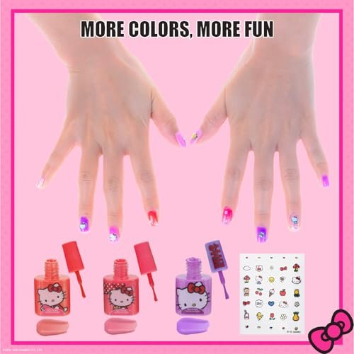 Hello Kitty Water-Based Nail Polish Set – Peel-Off, Glittery & Opaque Colors for Kids Ages 3+ | 18-Piece Set by Townley Girl - görsel 5