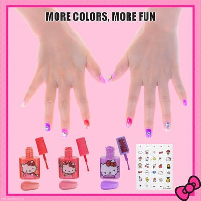 Hello Kitty Water-Based Nail Polish Set – Peel-Off, Glittery & Opaque Colors for Kids Ages 3+ | 18-Piece Set by Townley Girl