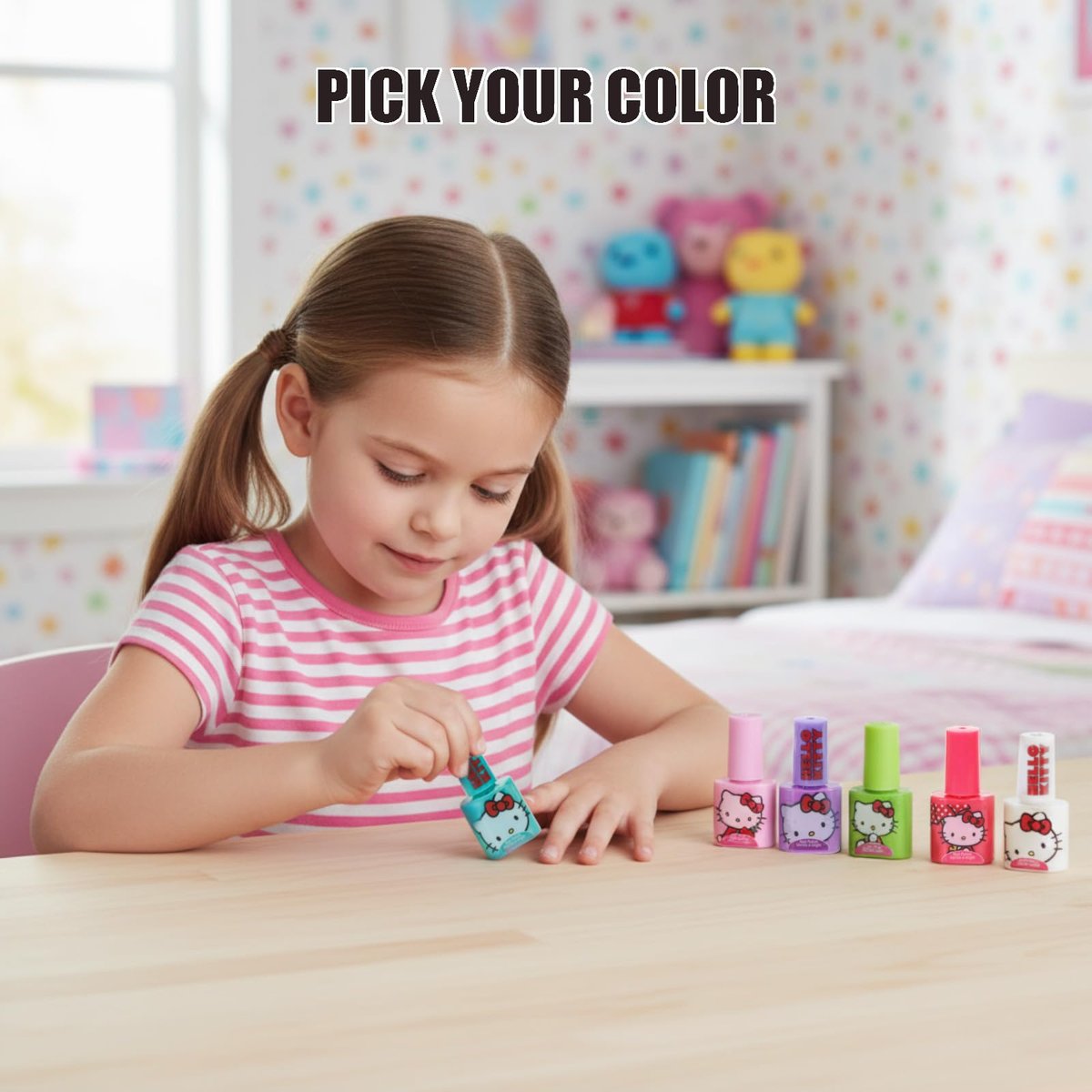 Hello Kitty Water-Based Nail Polish Set – Peel-Off, Glittery & Opaque Colors for Kids Ages 3+ | 18-Piece Set by Townley Girl - görsel 14
