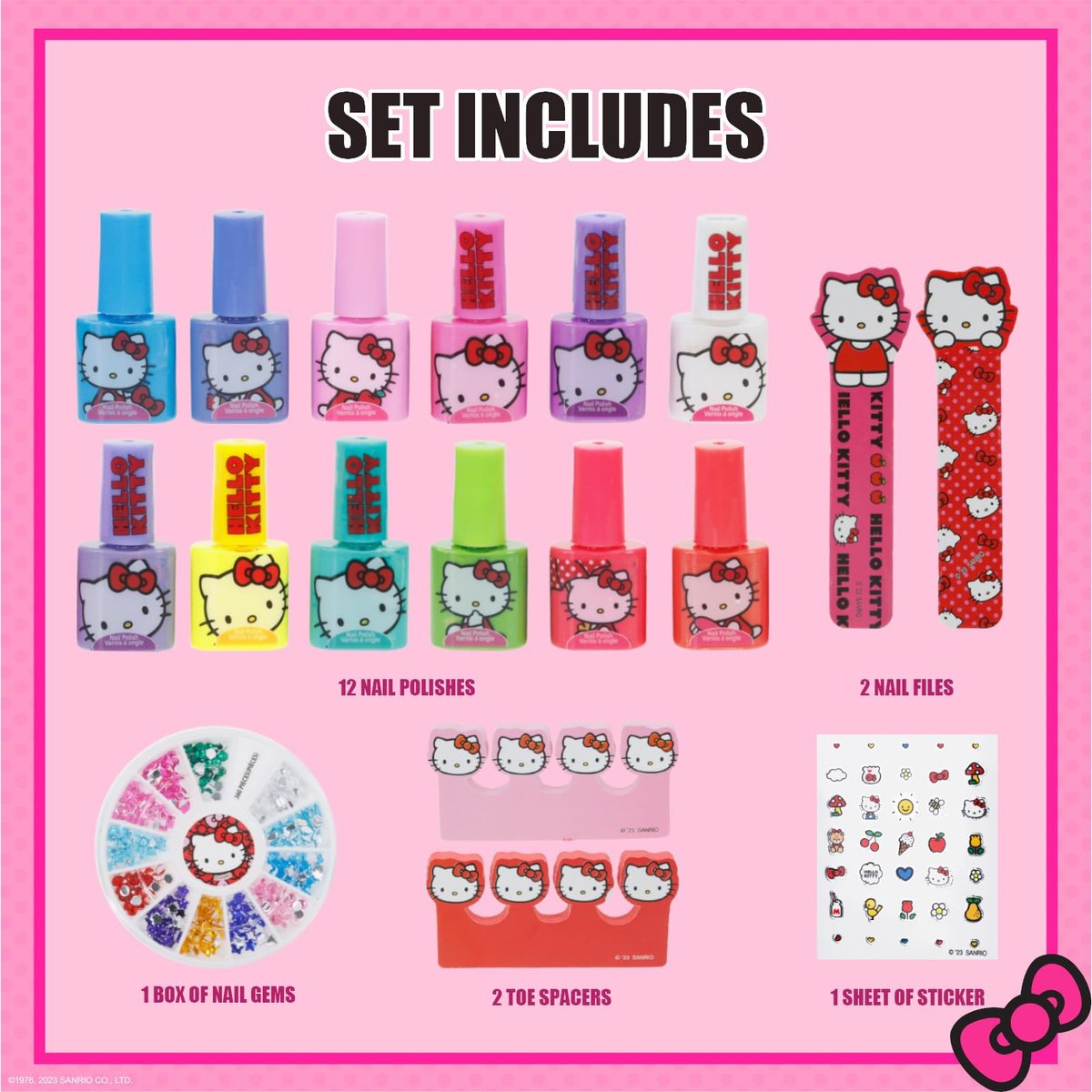Hello Kitty Water-Based Nail Polish Set – Peel-Off, Glittery & Opaque Colors for Kids Ages 3+ | 18-Piece Set by Townley Girl - görsel 4