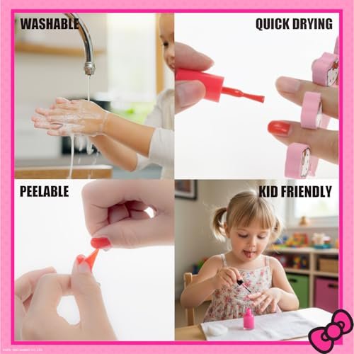 Hello Kitty Water-Based Nail Polish Set – Peel-Off, Glittery & Opaque Colors for Kids Ages 3+ | 18-Piece Set by Townley Girl - görsel 7