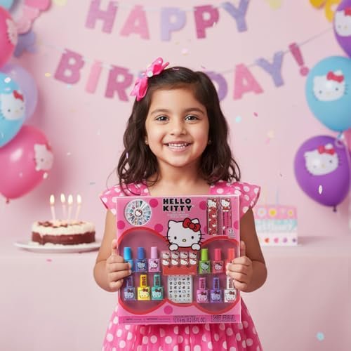 Hello Kitty Water-Based Nail Polish Set – Peel-Off, Glittery & Opaque Colors for Kids Ages 3+ | 18-Piece Set by Townley Girl - görsel 15