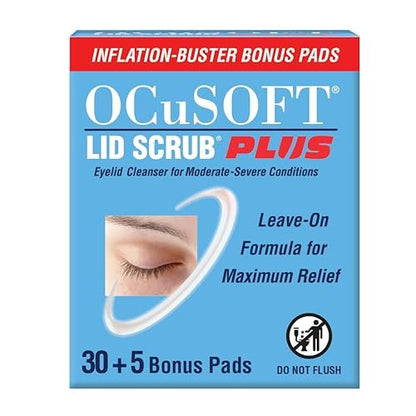 OCuSOFT Lid Scrub PLUS 35 - Pre-Moistened Leave-On Eyelid Wipes for Moderate to Severe Conditions - Moisturizing Eyelid Cleanser for Maximum Relief Avelisse