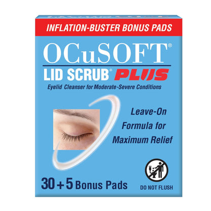 OCuSOFT Lid Scrub PLUS 35 - Pre-Moistened Leave-On Eyelid Wipes for Moderate to Severe Conditions - Moisturizing Eyelid Cleanser for Maximum Relief Avelisse