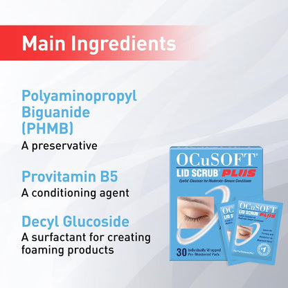 OCuSOFT Lid Scrub PLUS 35 - Pre-Moistened Leave-On Eyelid Wipes for Moderate to Severe Conditions - Moisturizing Eyelid Cleanser for Maximum Relief Avelisse
