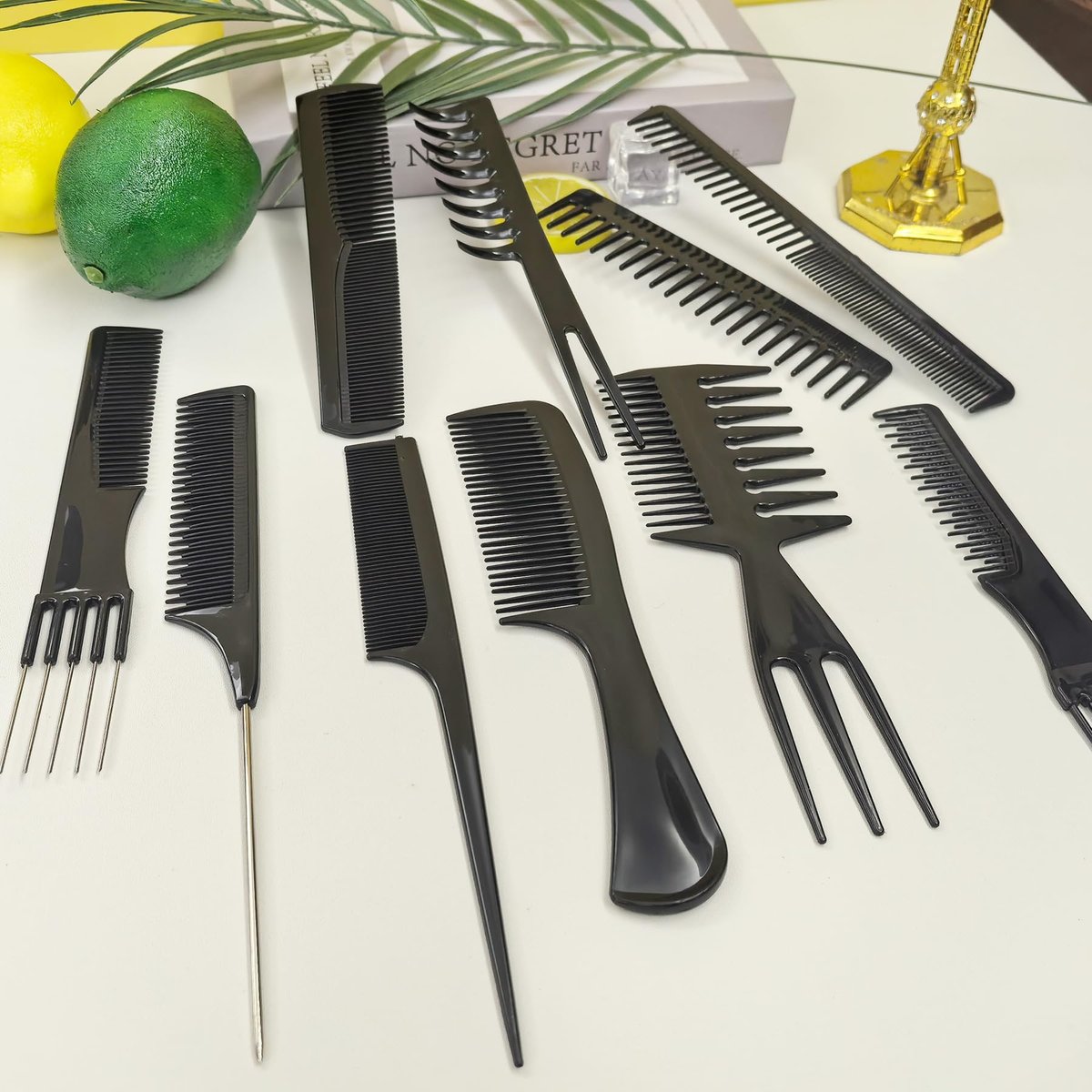 10 Pcs Comb Set for Hair Stylists - Professional Variety Pack with Combs for All Hair Types and Styles - görsel 3