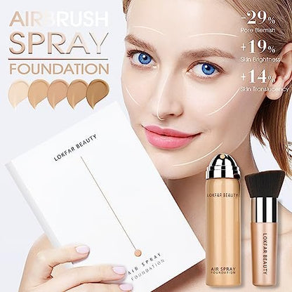 LOKFAR AirBrush Foundation Spray - Silky Mist Makeup with Brush, Full Coverage, Lightweight & Hydrating | #02 Nude