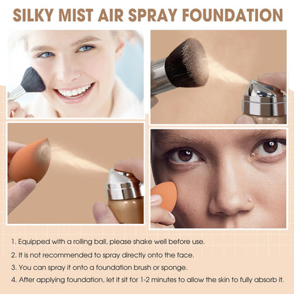 LOKFAR AirBrush Foundation Spray - Silky Mist Makeup with Brush, Full Coverage, Lightweight & Hydrating | #02 Nude