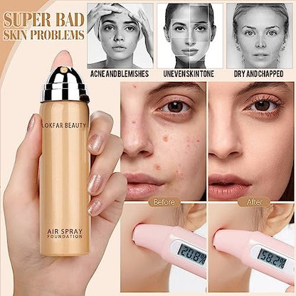 LOKFAR AirBrush Foundation Spray - Silky Mist Makeup with Brush, Full Coverage, Lightweight & Hydrating | #02 Nude
