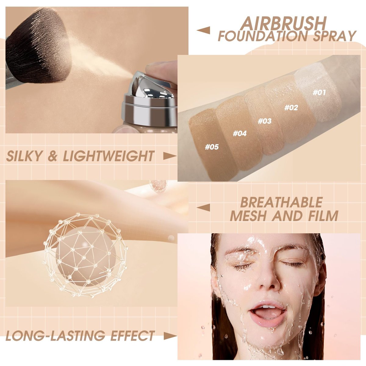 LOKFAR AirBrush Foundation Spray - Silky Mist Makeup with Brush, Full Coverage, Lightweight & Hydrating | #02 Nude - görsel 13