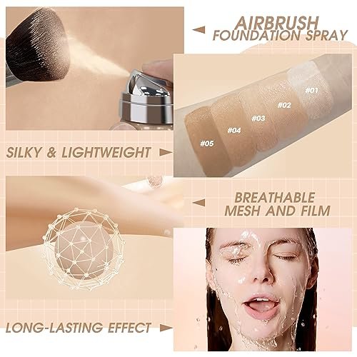 LOKFAR AirBrush Foundation Spray - Silky Mist Makeup with Brush, Full Coverage, Lightweight & Hydrating | #02 Nude - görsel 14