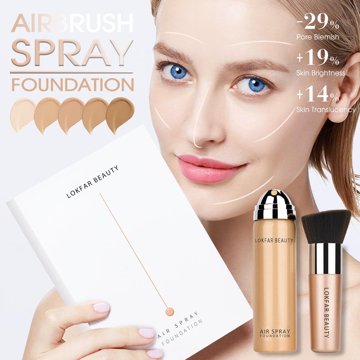 LOKFAR AirBrush Foundation Spray - Silky Mist Makeup with Brush, Full Coverage, Lightweight & Hydrating | #02 Nude - görsel 3