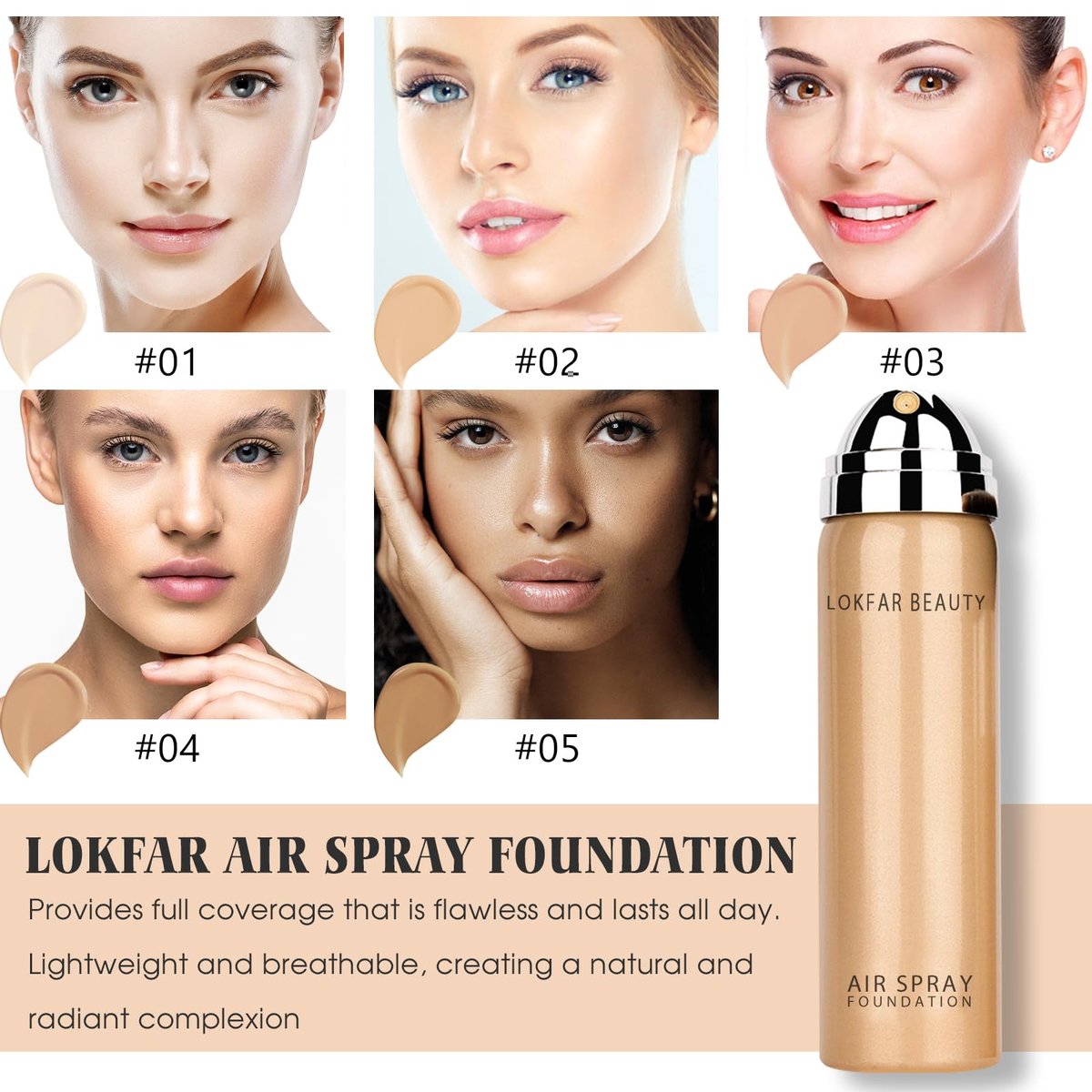 LOKFAR AirBrush Foundation Spray - Silky Mist Makeup with Brush, Full Coverage, Lightweight & Hydrating | #02 Nude - görsel 5