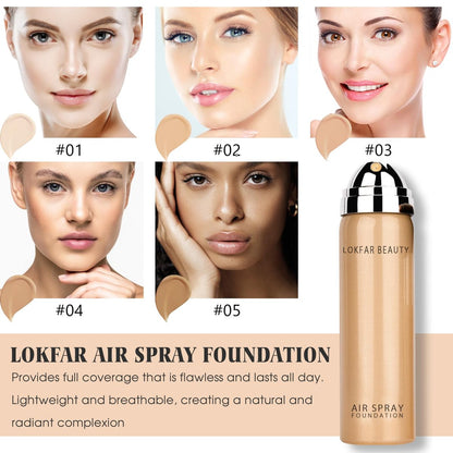 LOKFAR AirBrush Foundation Spray - Silky Mist Makeup with Brush, Full Coverage, Lightweight & Hydrating | #02 Nude
